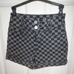 No Boundaries High Waist Checkered Shorts - Black and Gray